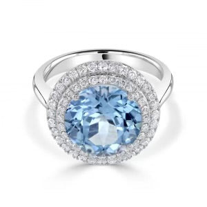 18ct White Gold Blue Topaz & Diamond Statement Ring