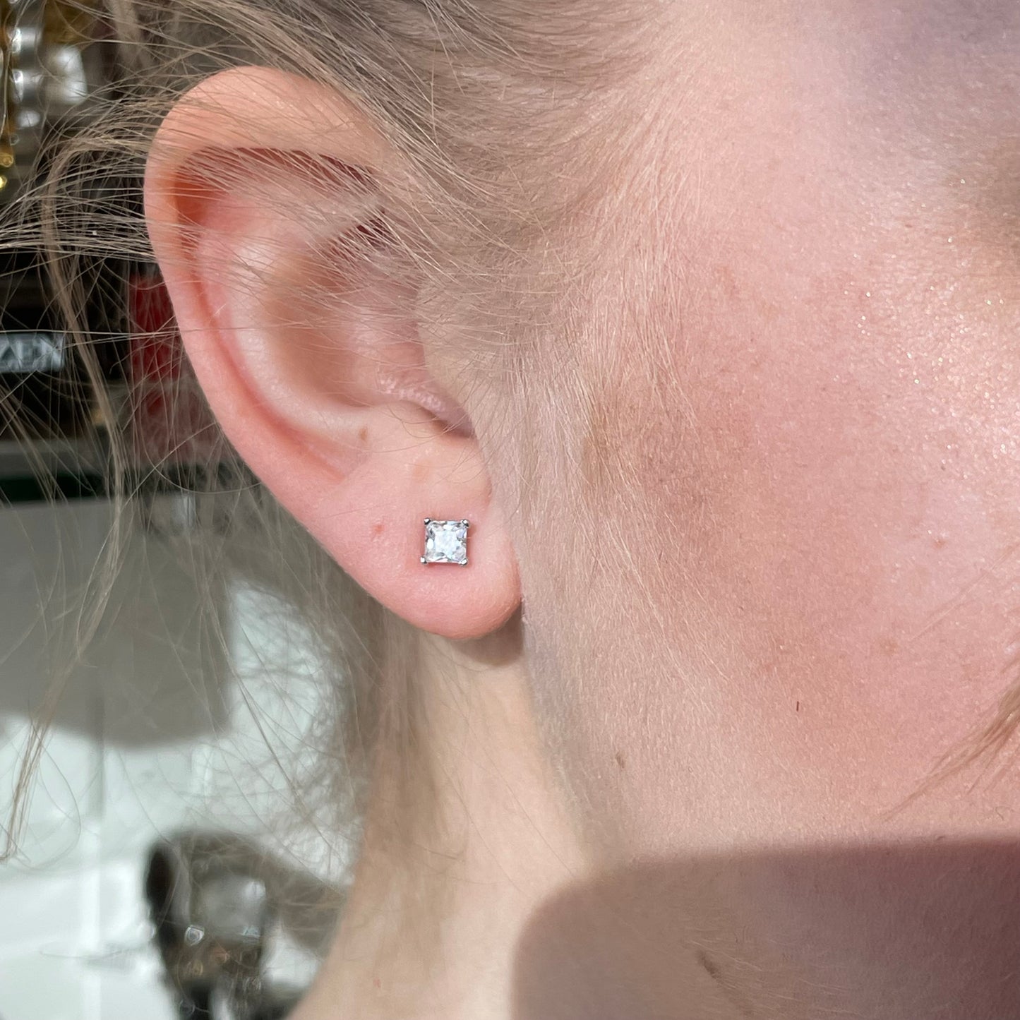 Silver 4mm Four Claw Princess CZ Stud Earrings