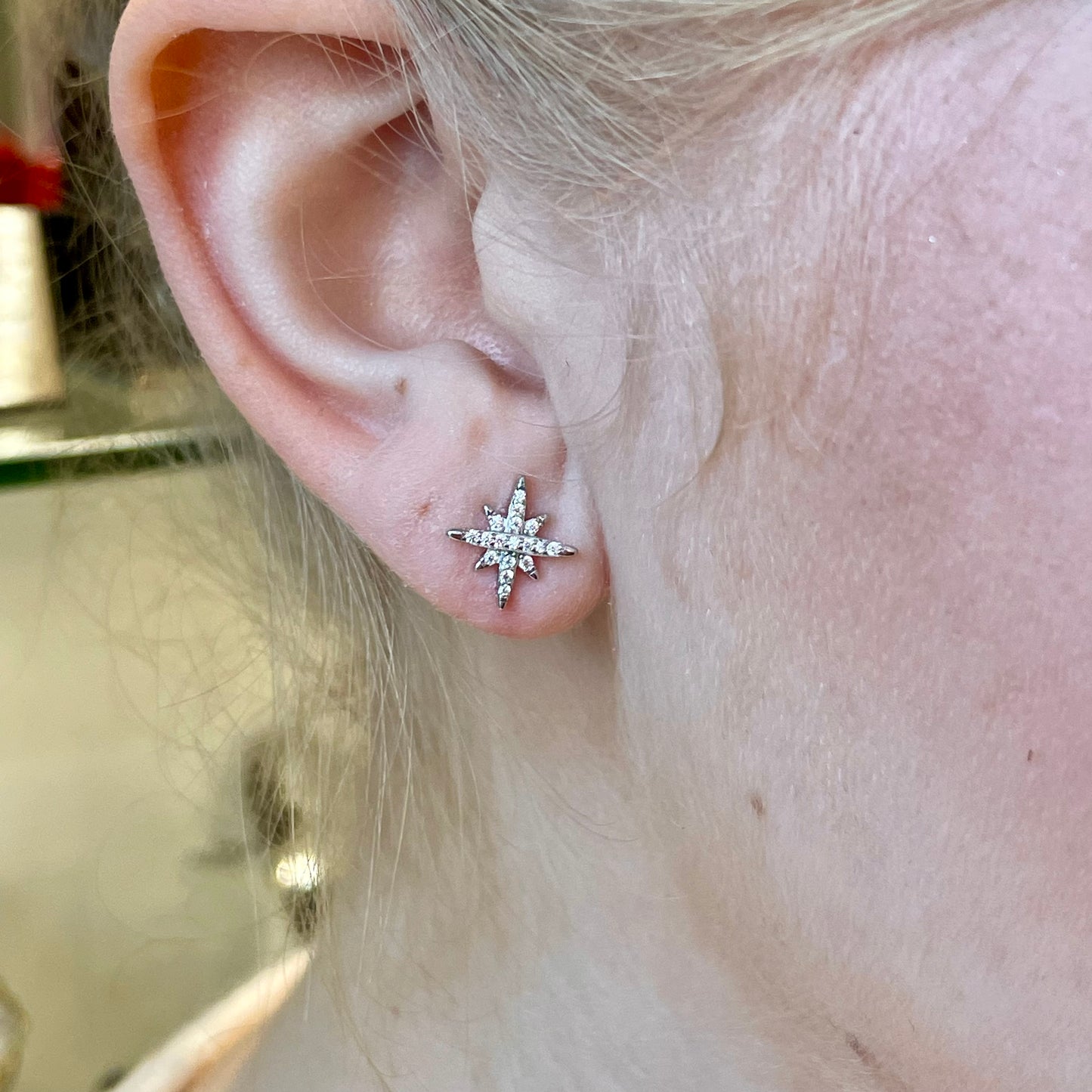 Silver CZ North Star Stud Earrings