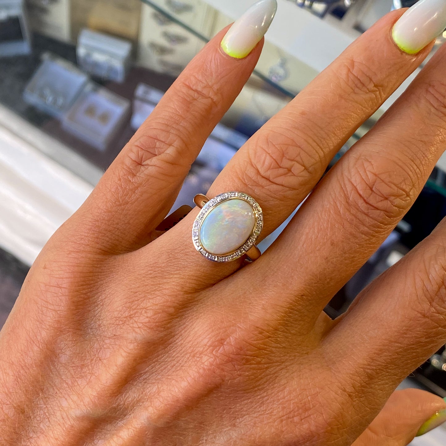 9ct Gold Opal & Diamond Ring