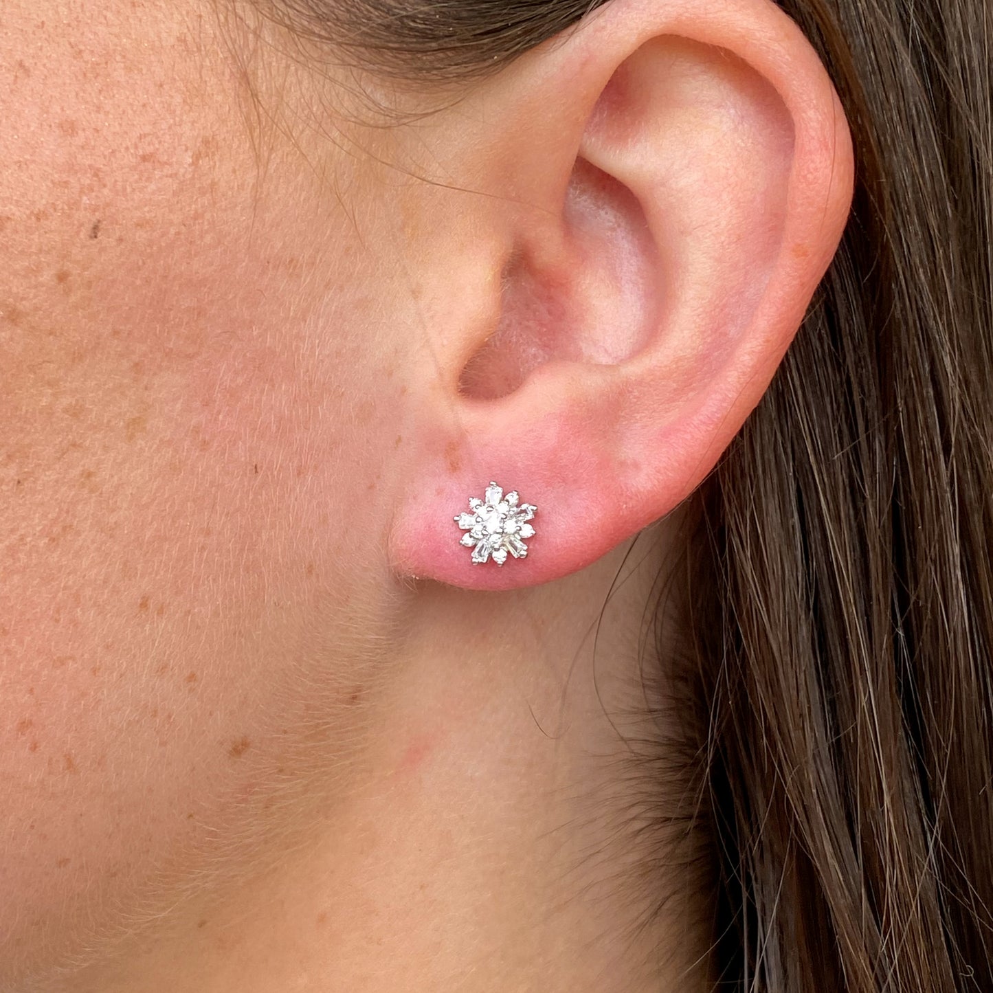 Silver CZ Snowflake Stud Earrings