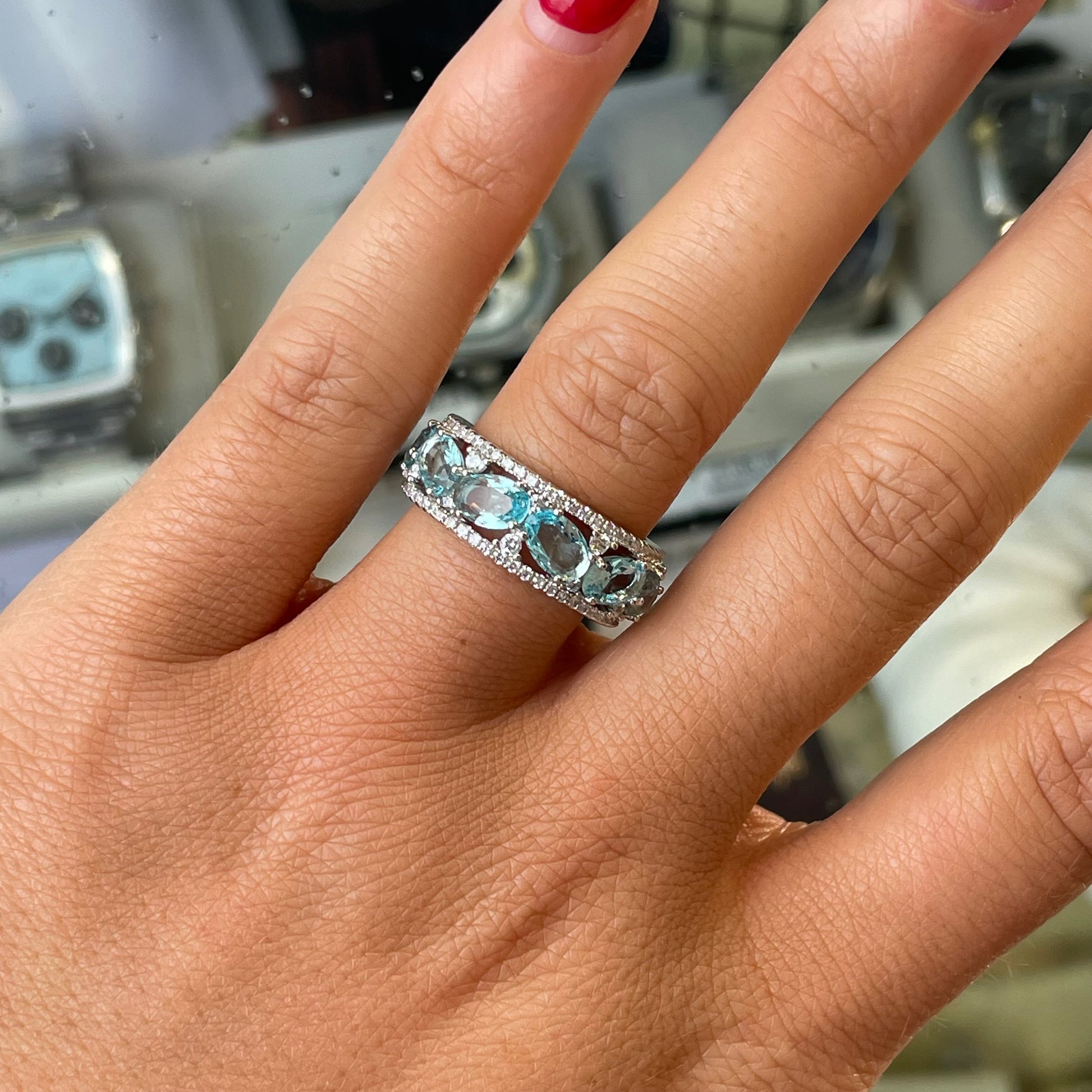 Silver Aqua CZ Band Ring - John Ross Jewellers