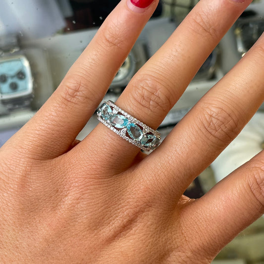 Silver Aqua CZ Band Ring - John Ross Jewellers