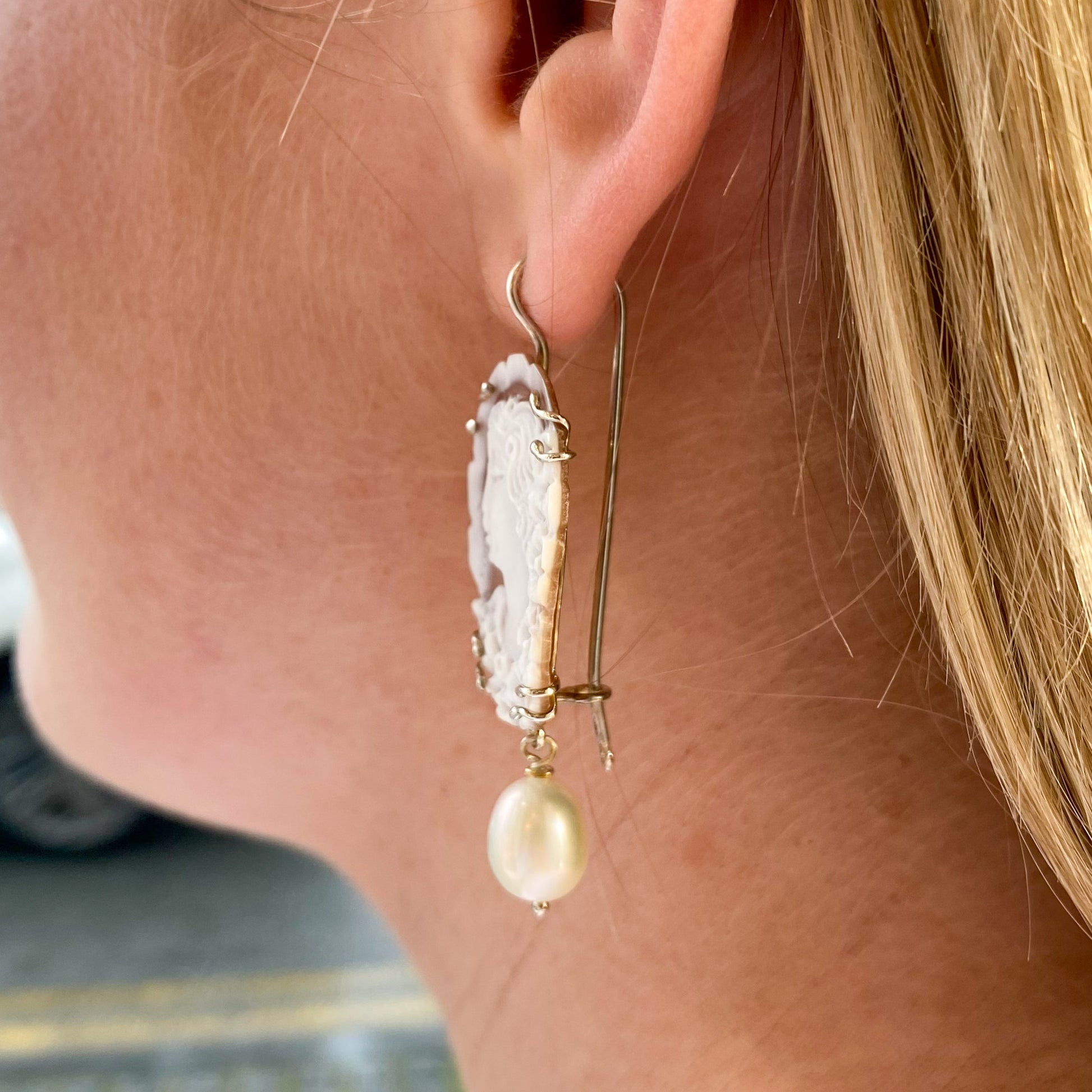 Cameo & Pearl Drop Earrings - Medium - John Ross Jewellers
