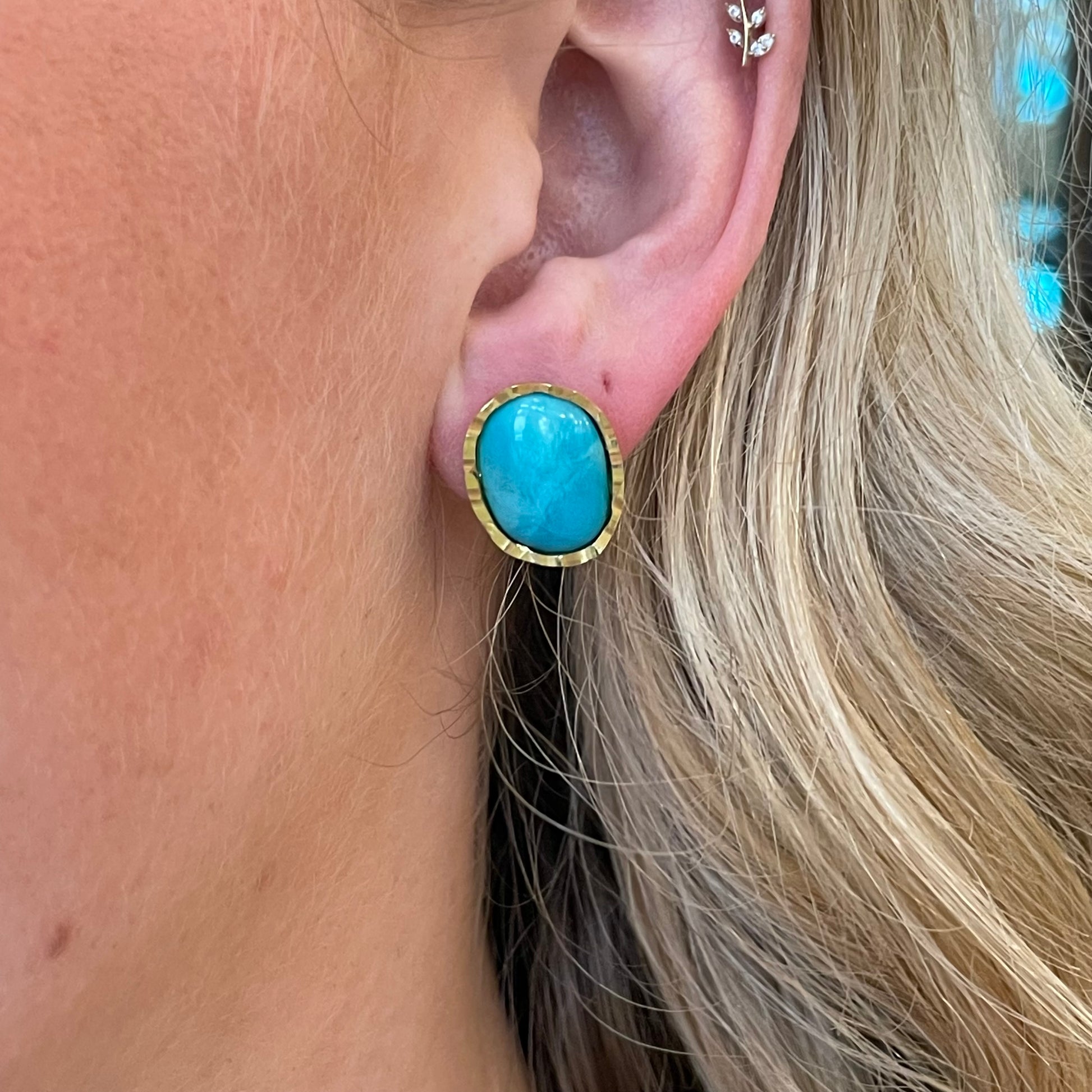 Bruno Baroque Turquoise Scintilla Stud Earrings with 18mm x 14mm size featuring vibrant turquoise and intricate design.