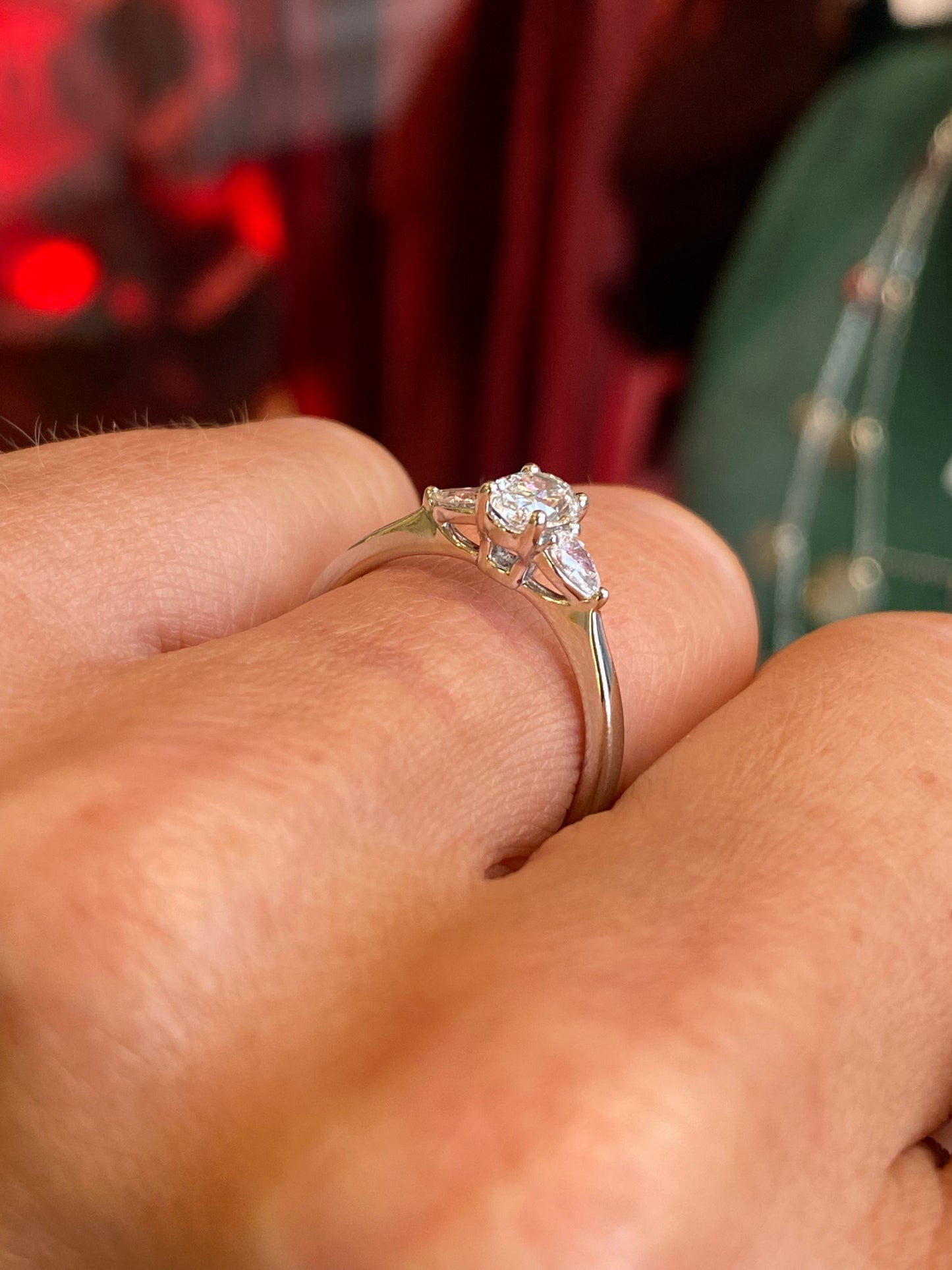 Platinum Lab Diamond Engagement Ring | Oval Cut & Pear Cut