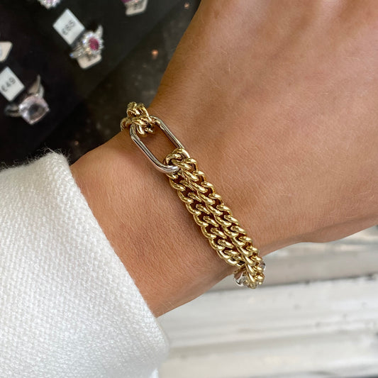 9ct Gold Chunky Long Link Two Tone Bracelet