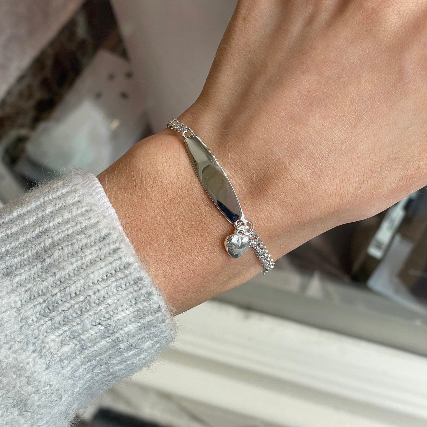 Silver Heart Charm Identity Bracelet | 16+2cm - John Ross Jewellers