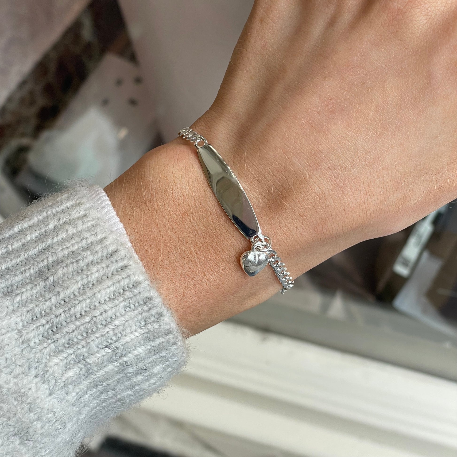 Silver Heart Charm Identity Bracelet | 16+2cm - John Ross Jewellers