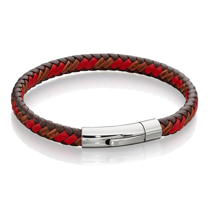 FRED BENNETT Red & Black Leather Braided Bracelet - John Ross Jewellers