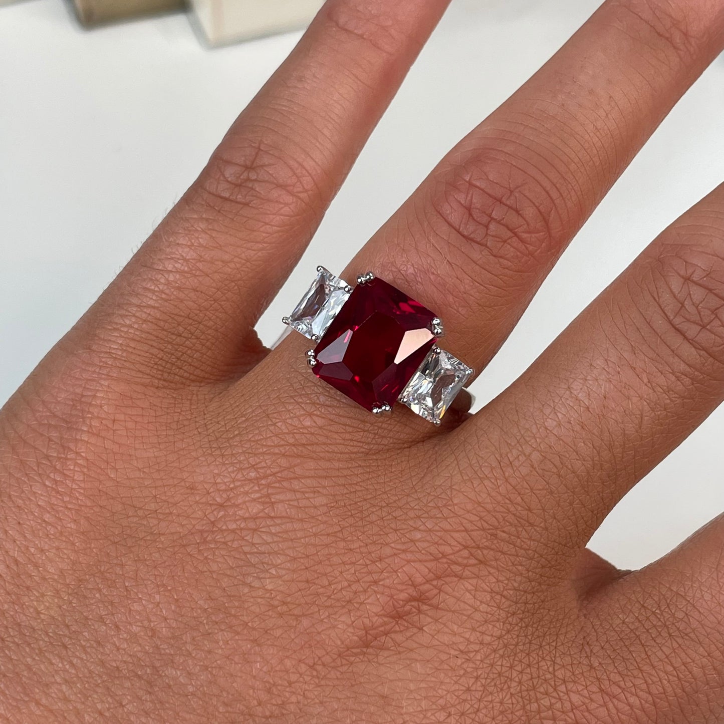 Silver Ruby Red Trilogy Cocktail Ring - John Ross Jewellers