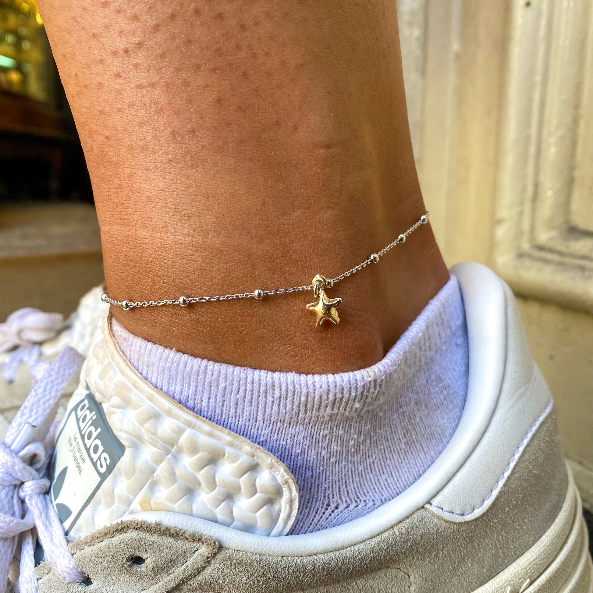 Silver Sunshine Puffed Star Anklet | 25cm - John Ross Jewellers