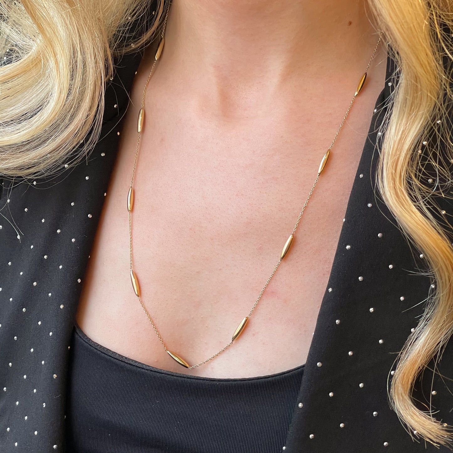 9ct Gold Navette Link Necklace | 24" - John Ross Jewellers