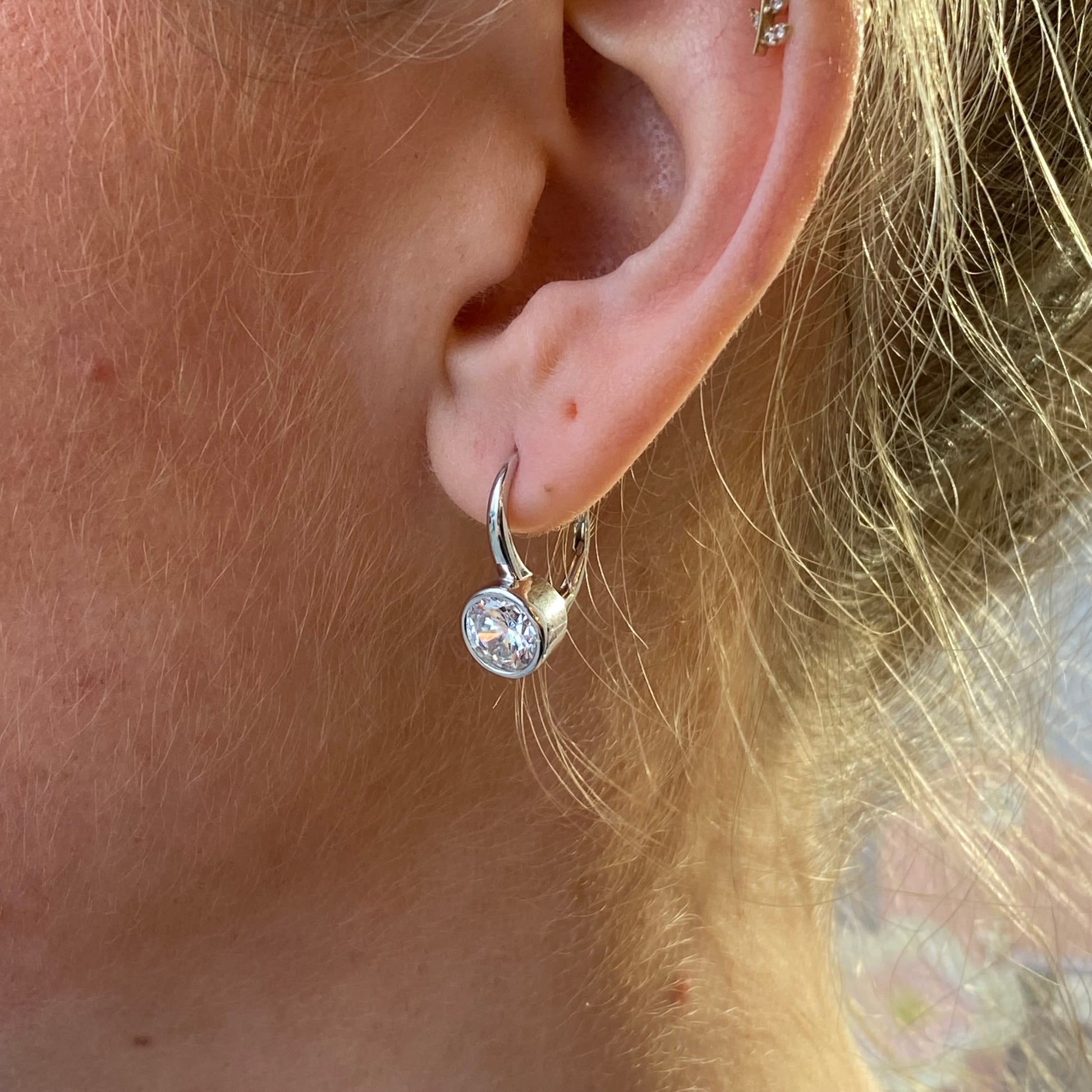 Silver Bezel Set CZ Hoop Earrings | German Wires - John Ross Jewellers