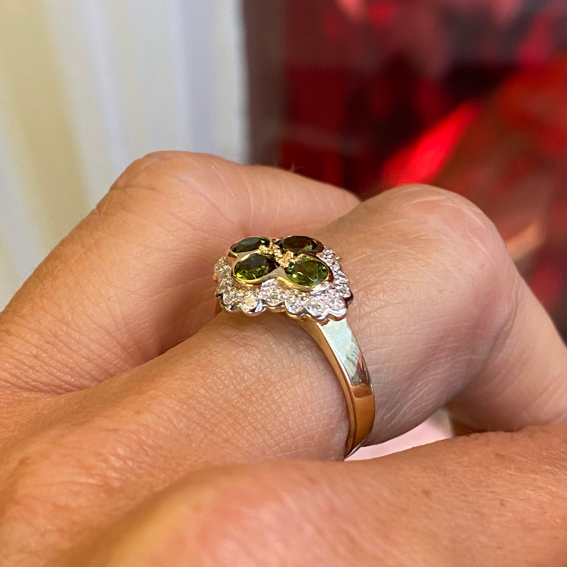 9ct Gold Green Tourmaline & Diamond Quattro Ring - John Ross Jewellers