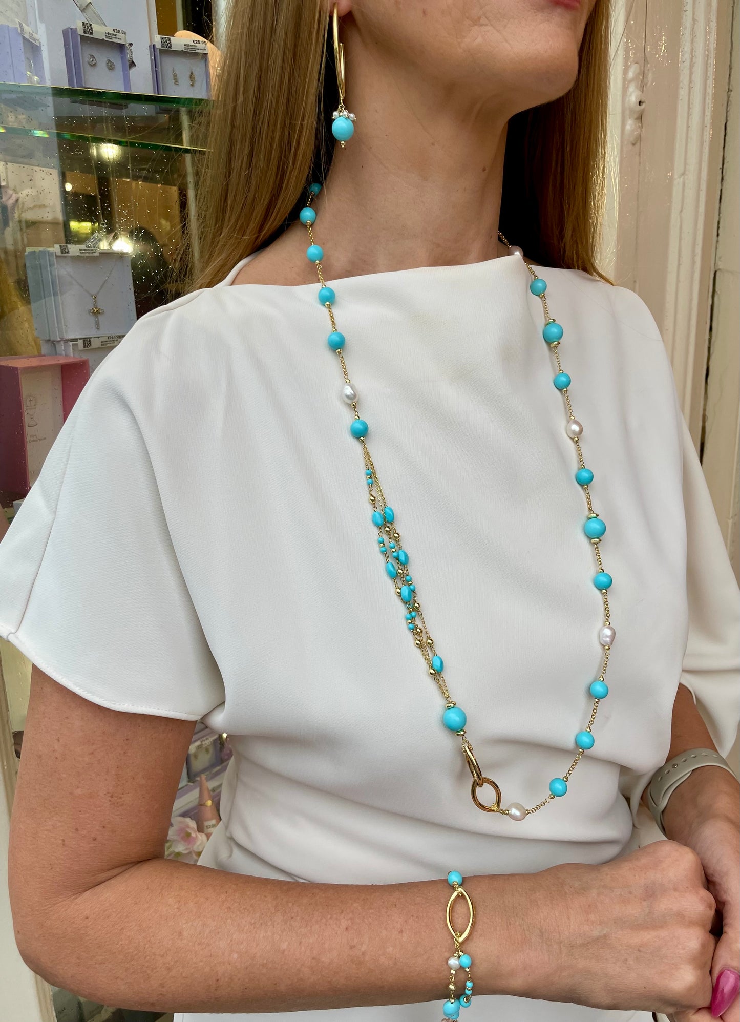 Baroque Drop Earrings | Corfu | Turquoise & Pearl - John Ross Jewellers