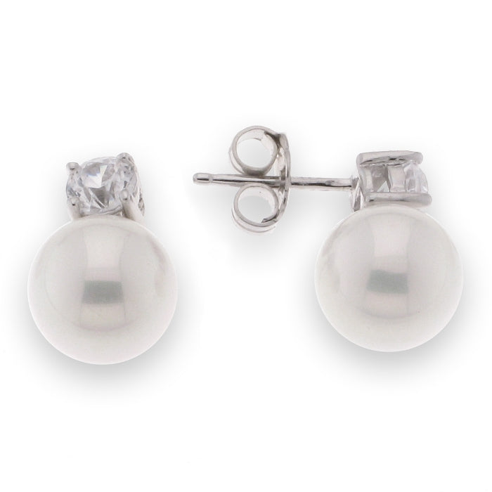 Silver CZ Pearl Stud Earrings