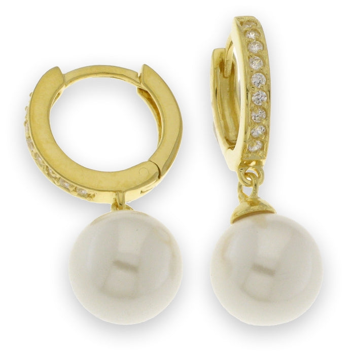 Sunshine Faux Pearl & CZ Hoop Earrings