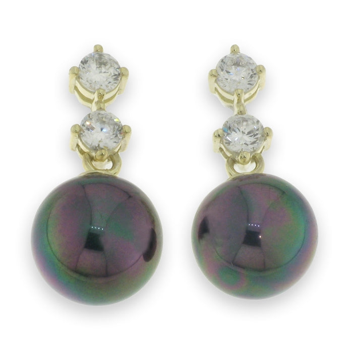 Sunshine Rainbow Black Pearl & CZ Drop Earrings