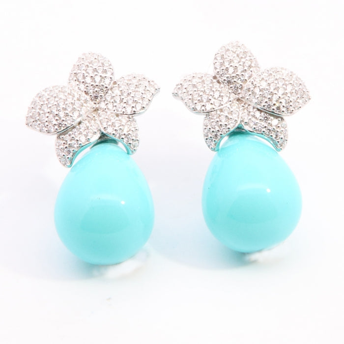 Silver Turquoise & CZ Drop Earrings