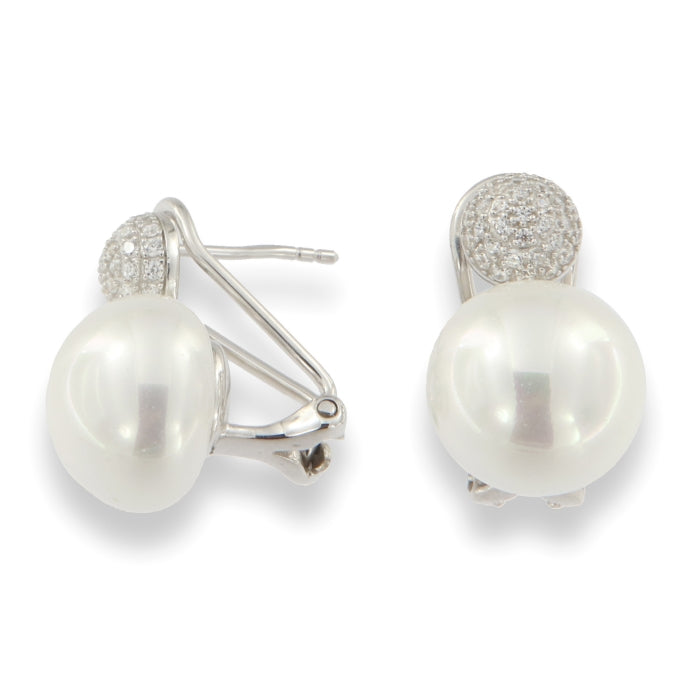 Silver CZ Pearl Stud Earrings