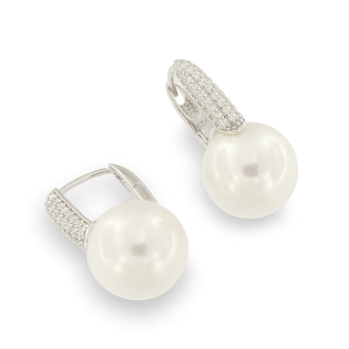 Silver CZ & Faux Pearl Hoop Earrings - John Ross Jewellers