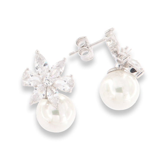 Silver Pearl & CZ Drop Earrings - John Ross Jewellers