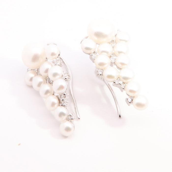 Silver Freshwater Pearl & CZ Climber Earrings - John Ross Jewellers