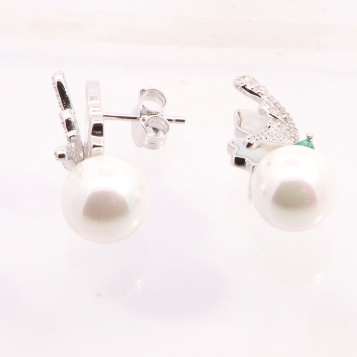 Silver Pearl & CZ Drop Earrings