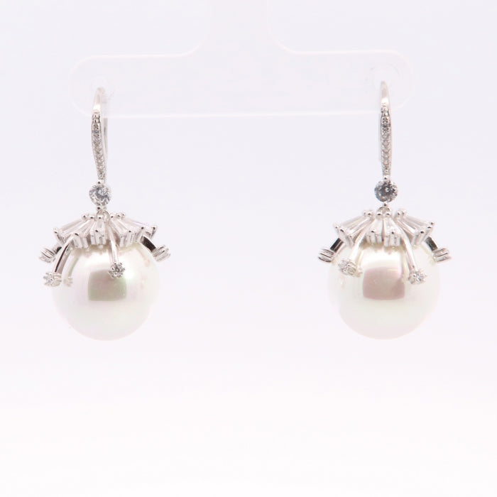 Silver Pearl & CZ Drop Earrings