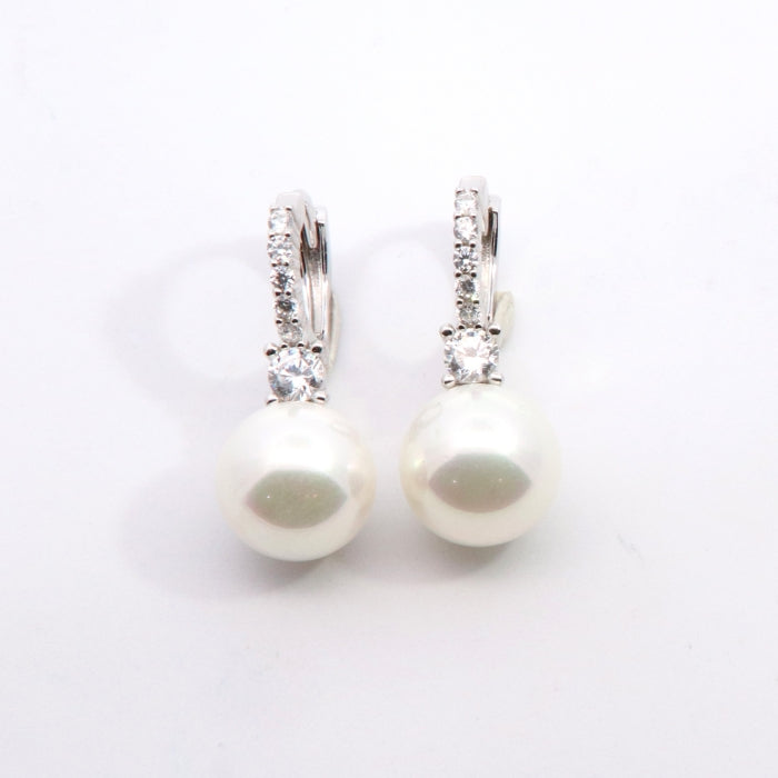 Silver CZ & Faux Pearl Hoop Earrings - John Ross Jewellers