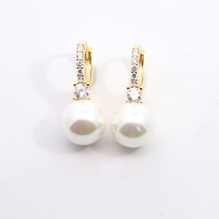 Sunshine CZ & Pearl Hoop Earrings