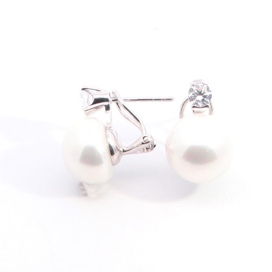 Silver Pearl & CZ Drop Earrings