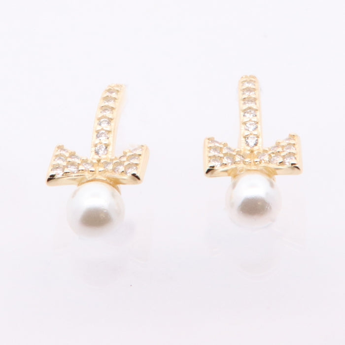 Sunshine Pearl & CZ Bow Drop Earrings