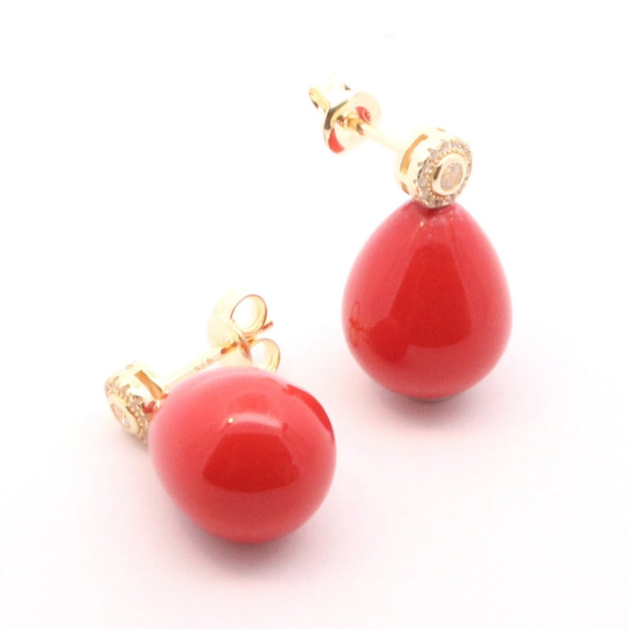 Sunshine Faux Red Coral & CZ Drop Earrings