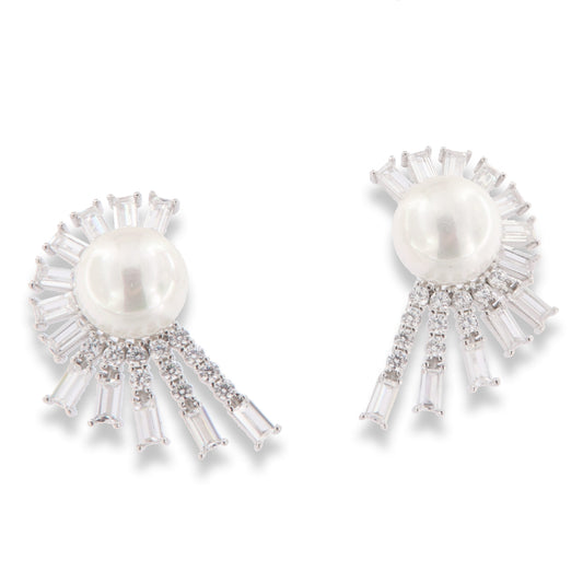 Silver Pearl & CZ Winged Stud Earrings - John Ross Jewellers