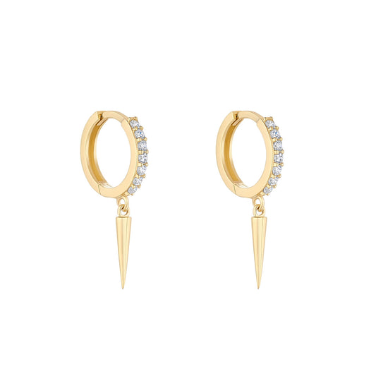 9ct Gold CZ Spiked Huggie Hoop Earrings