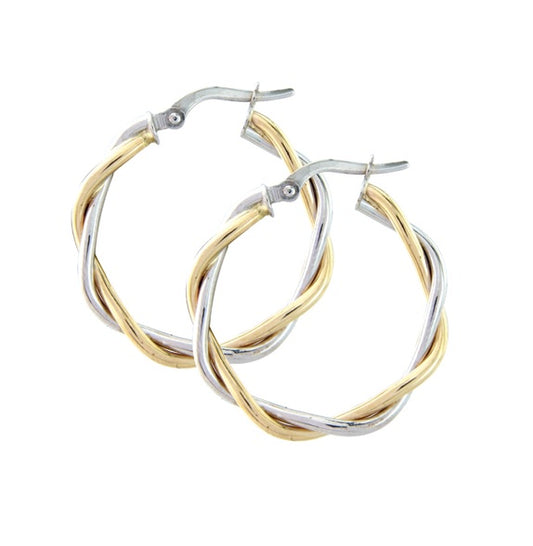 9ct Gold Braided Two Tone Hoop Earrings | 20mm - John Ross Jewellers
