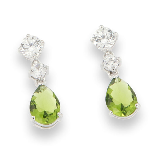 Silver Olive CZ Drop Earrings