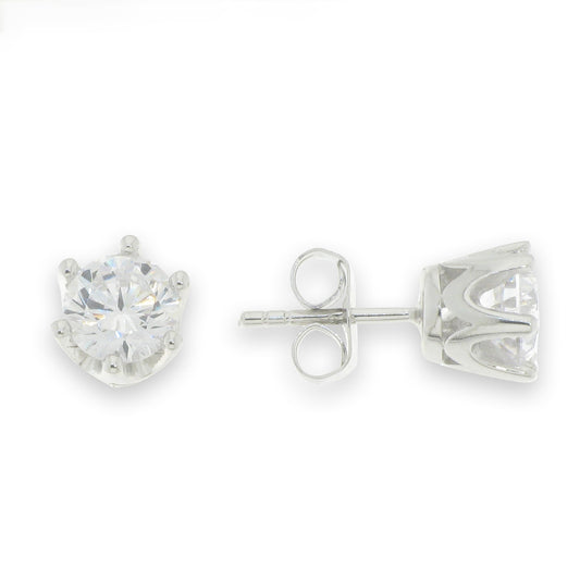 Silver Six Claw Solitaire Stud Earrings | 6.5mm - John Ross Jewellers
