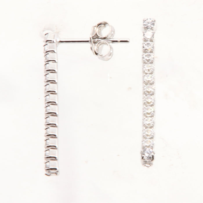 Silver CZ Long Drop Earrings