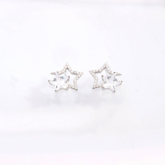 Silver CZ Two Star Stud Earrings