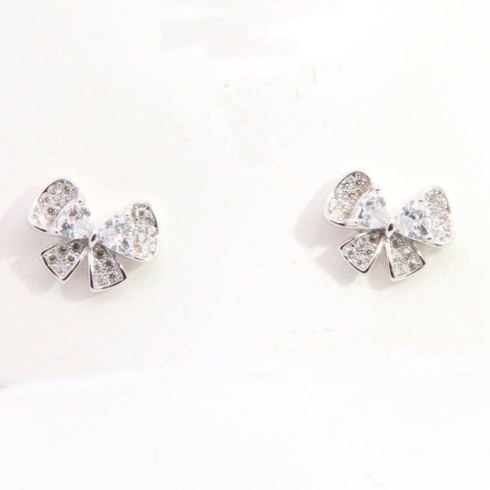 Silver CZ Bow Stud Earrings