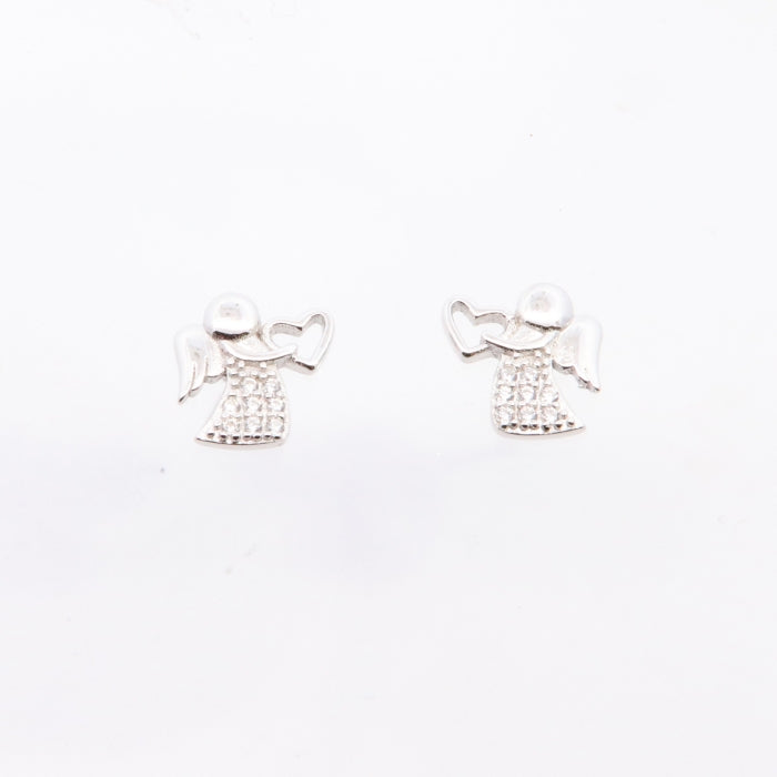 Silver CZ Guardian Angel Stud Earrings - John Ross Jewellers