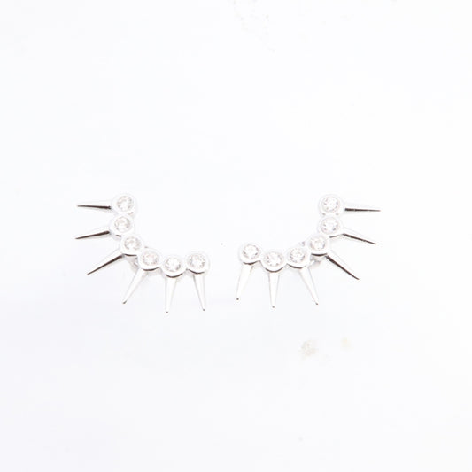 Silver CZ Spiked Fan Stud Earrings - John Ross Jewellers