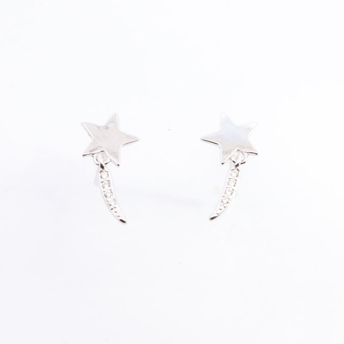 Silver CZ Shooting Star Stud Earrings - John Ross Jewellers