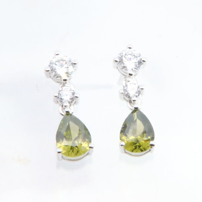 Silver Faux Peridot & CZ Drop Earrings Earrings