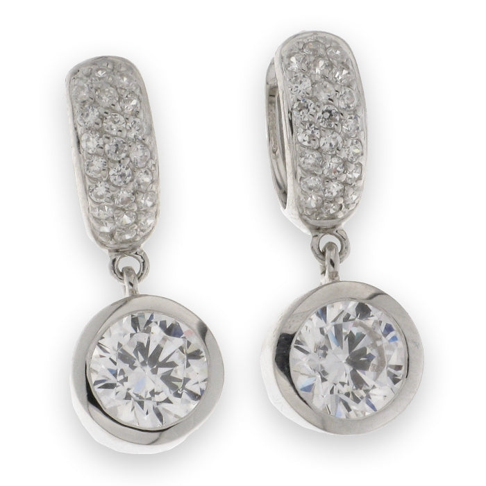 Silver CZ Dropper Huggie Hoop Earrings