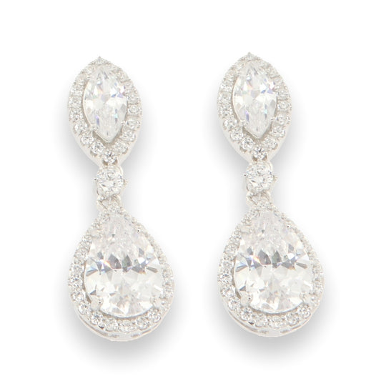 Silver Pear & Marquise Halo CZ Drop Earrings