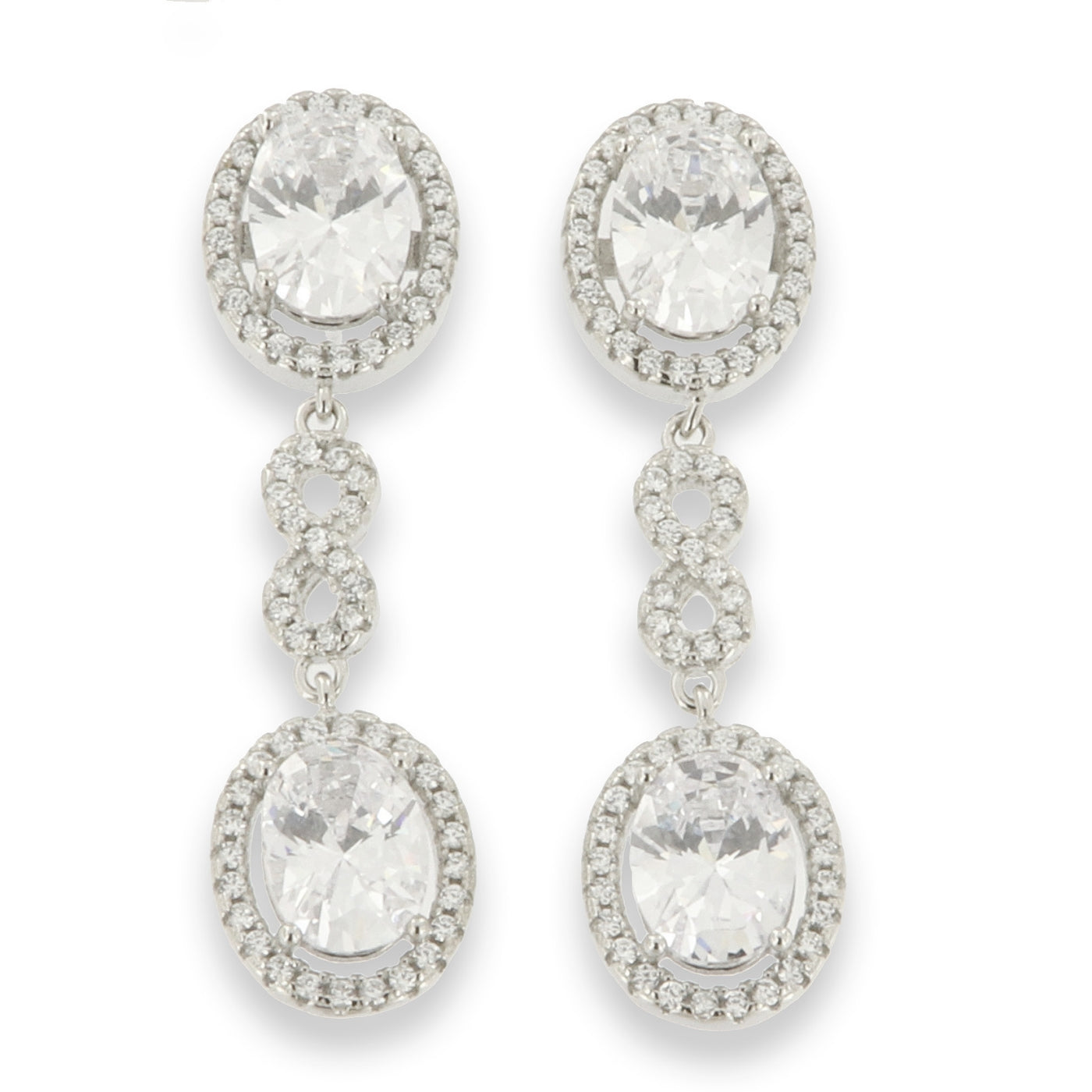 Silver Octavia CZ Long Drop Earrings - John Ross Jewellers